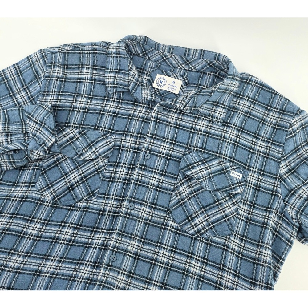 Hurley Gorpcore Plaid Flannel Shirt Size XL Mens Blue Long Sleeve Button Down